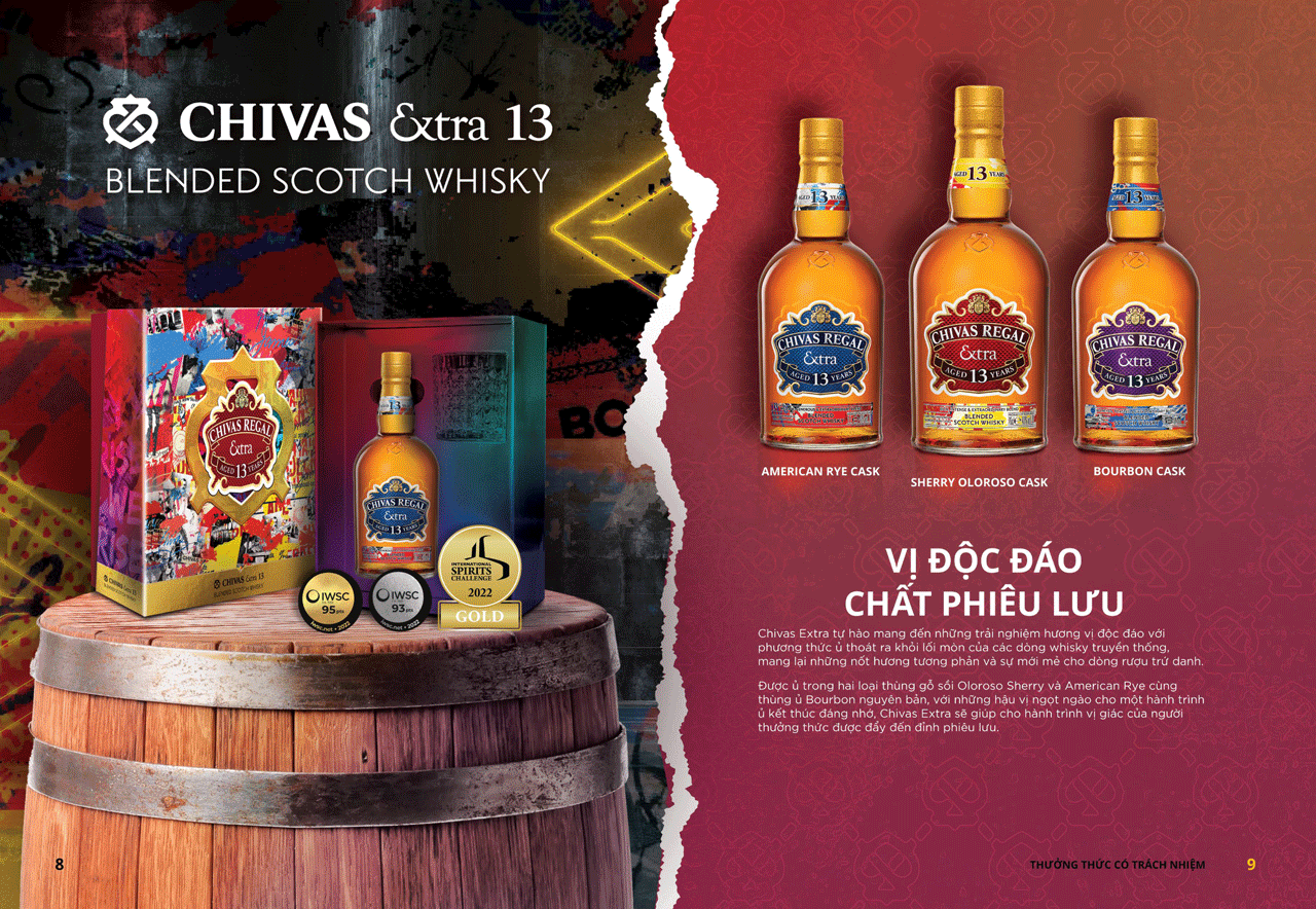 Chivas Extra – Rượu Chivas 13 mang hương vị hảo hạng giúp trải nghiệm hương vị của người thưởng thức trở nên mạnh mẽ hơn.